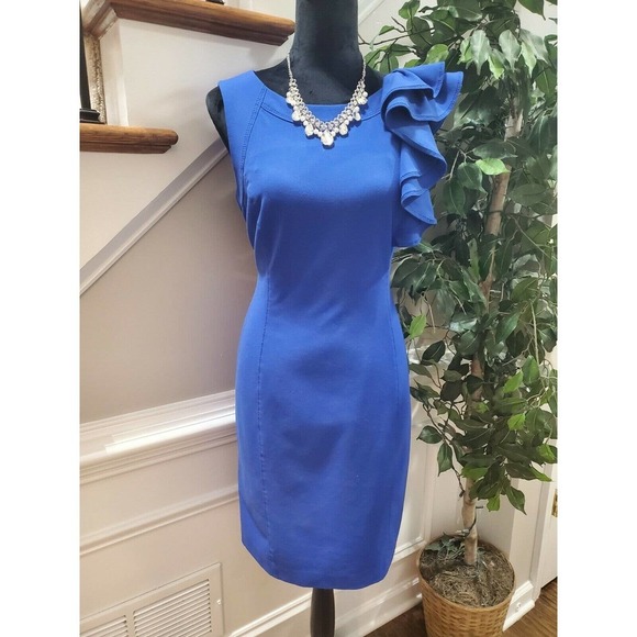new directions Dresses & Skirts - New Directions Women's Blue Polyester Round Neck Sleeveless Knee Length Dress 10